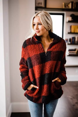 Damer Fleece Tröja med rutmönster Eva Jonsson-Eva Jonsson