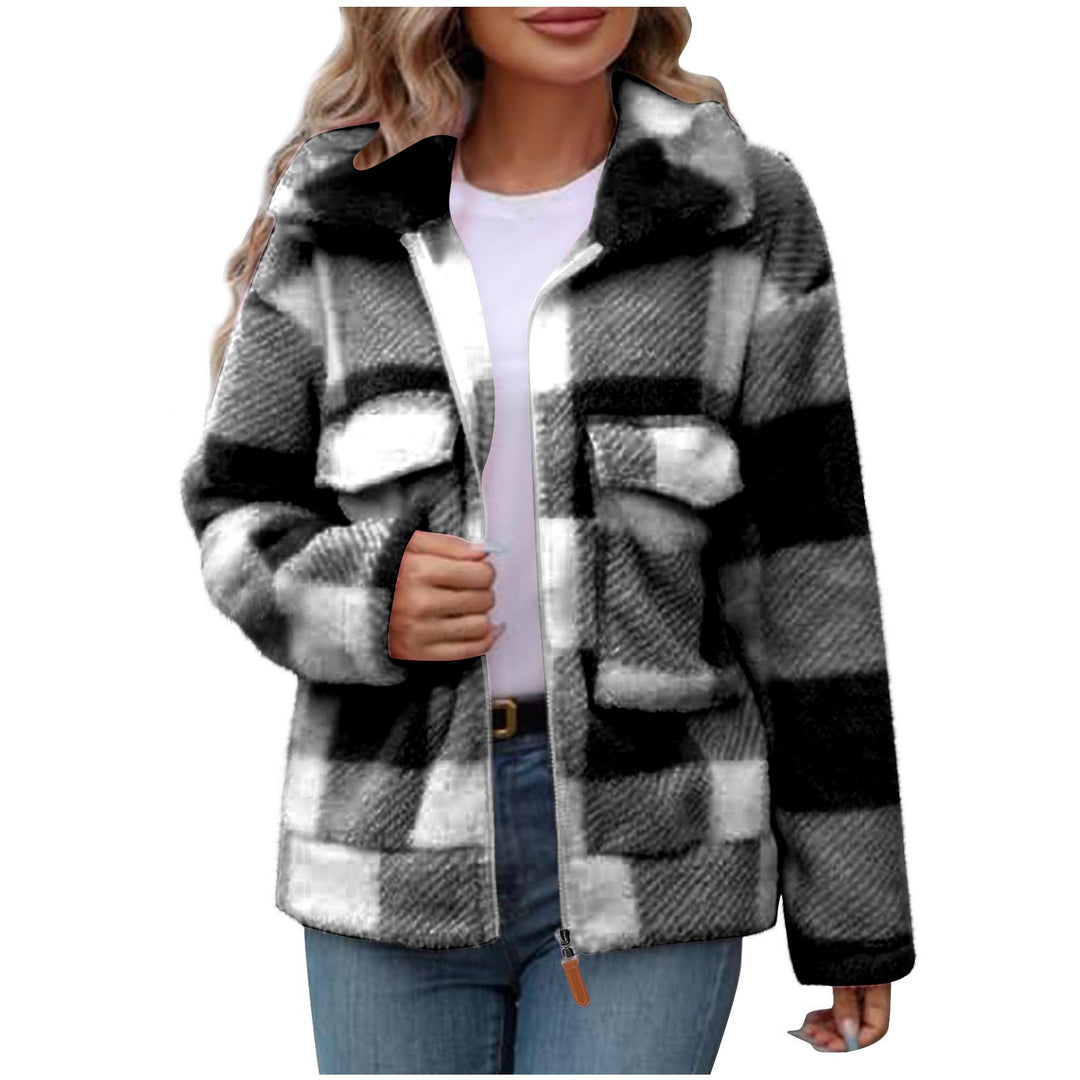 Damer Fleece-jacka med rutmönster och praktiska fickor Mirla-Eva Jonsson