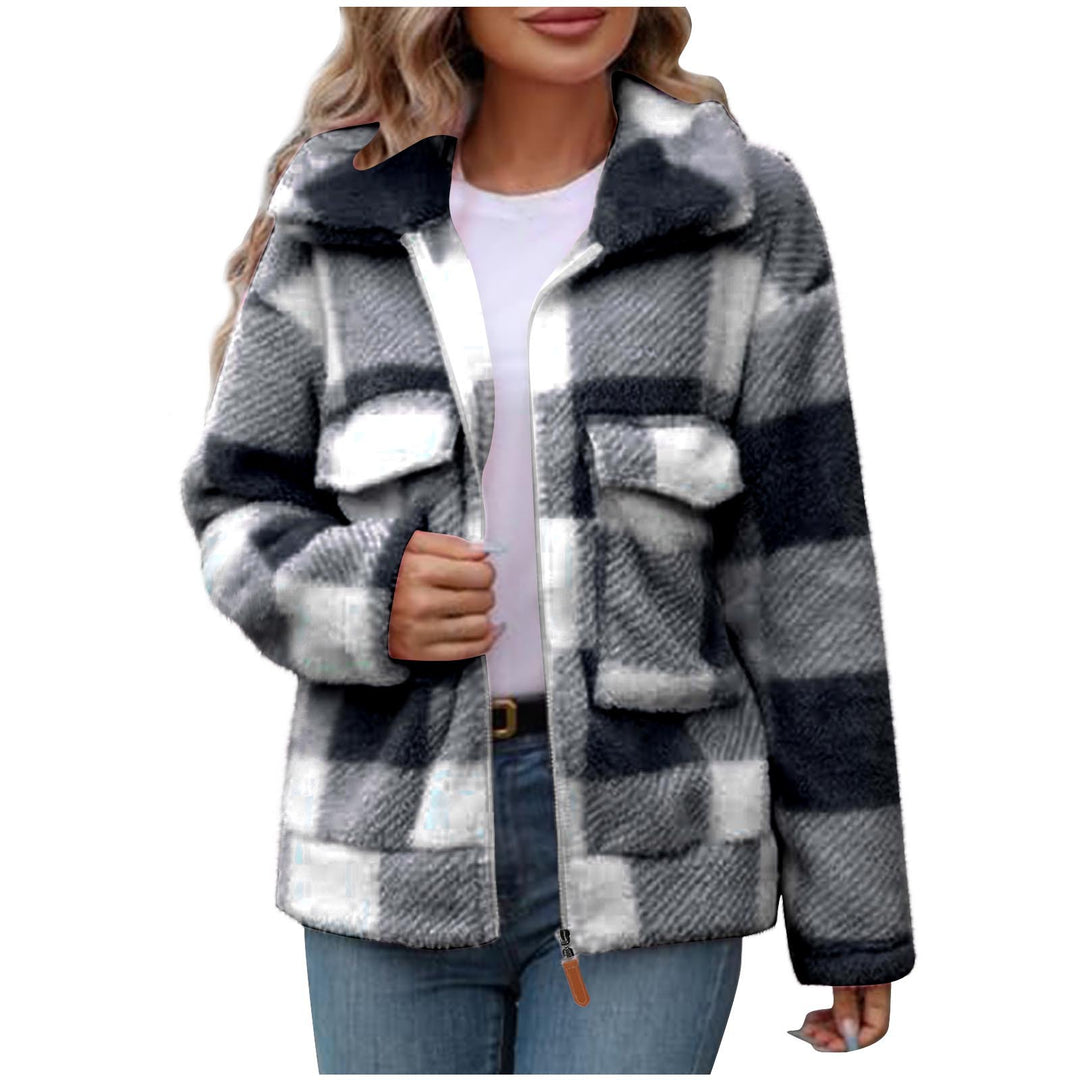 Damer Fleece-jacka med rutmönster och praktiska fickor Mirla-Eva Jonsson