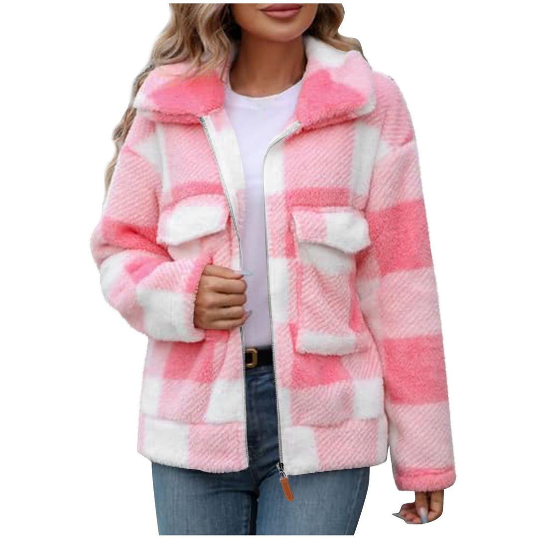 Damer Fleece-jacka med rutmönster och praktiska fickor Mirla-Eva Jonsson