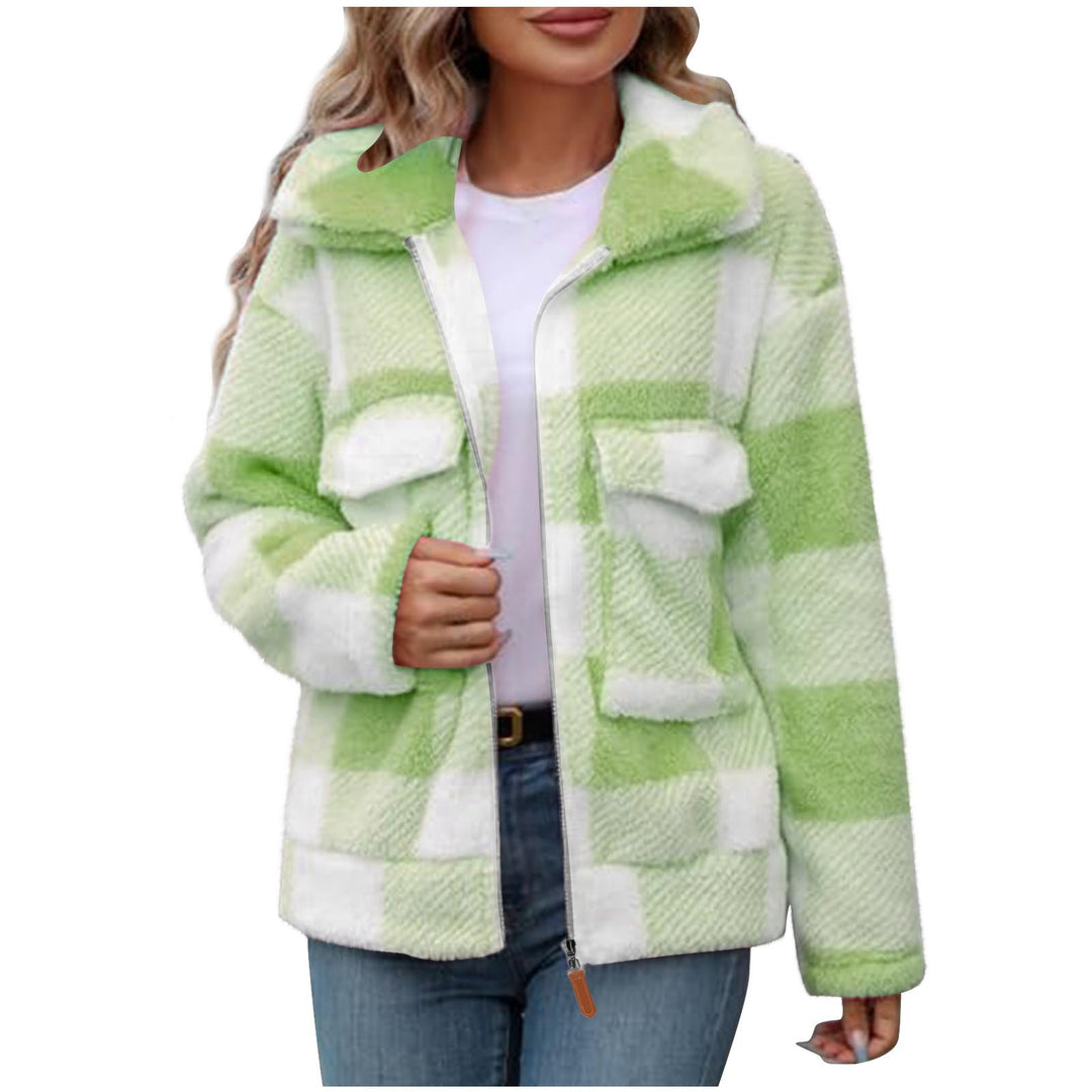 Damer Fleece-jacka med rutmönster och praktiska fickor Mirla-Eva Jonsson