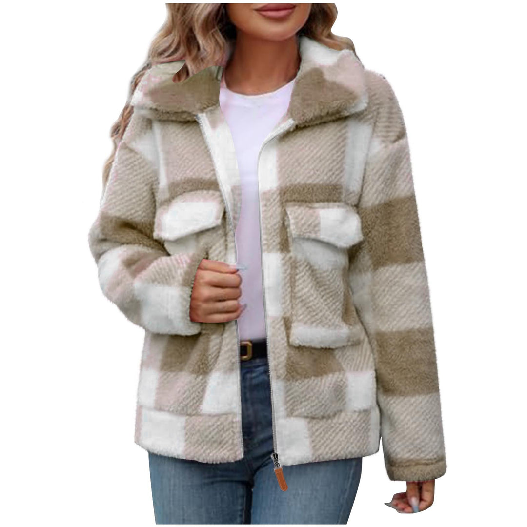 Damer Fleece-jacka med rutmönster och praktiska fickor Mirla-Eva Jonsson