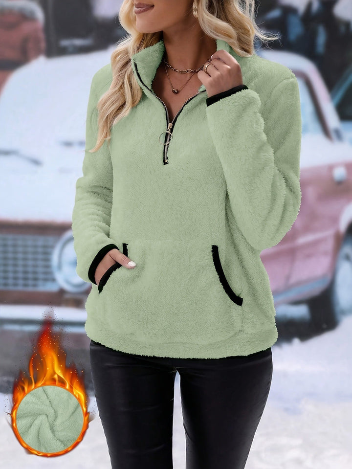 Damer Fleecehoodie med Kontrasterande Fickor och Dragkedja Mirla-Eva Jonsson