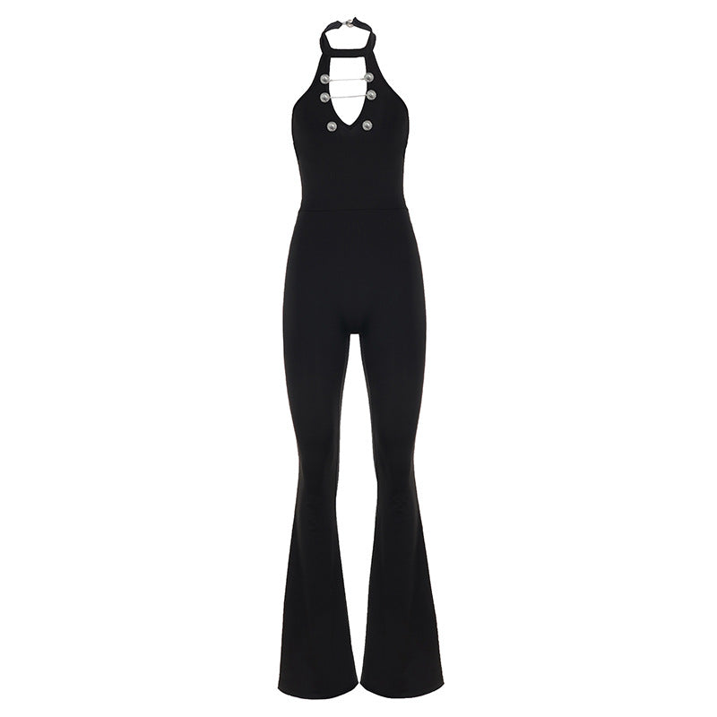 Damer Flödande Jumpsuit med högkragad halsringning och dekorativa knappar Mirla-Eva Jonsson