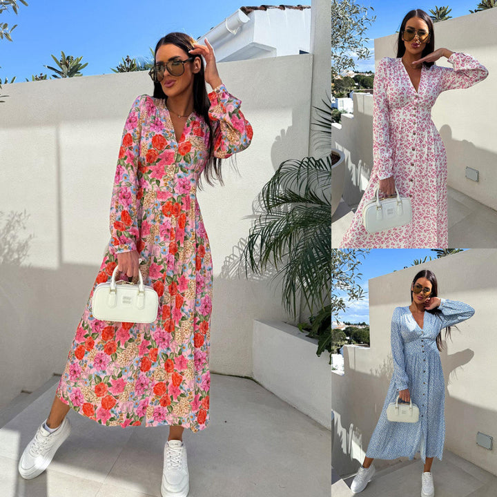 Damer Floral Knapp-öga Maxi Klänning Eva Jonsson-Eva Jonsson