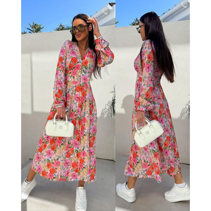 Damer Floral Knapp-öga Maxi Klänning Eva Jonsson-Eva Jonsson