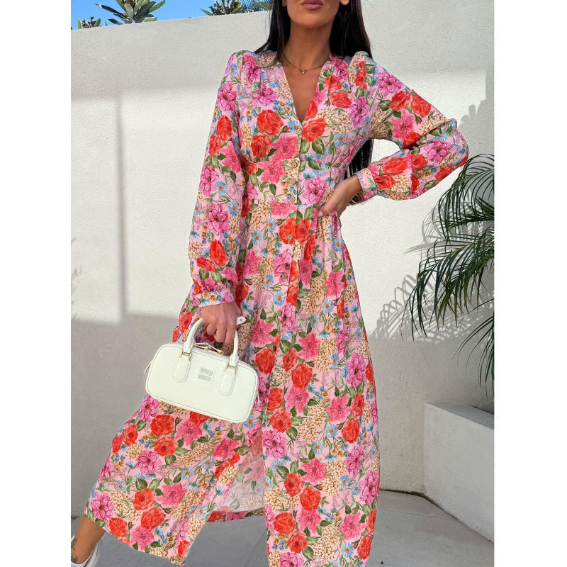 Damer Floral Knapp-öga Maxi Klänning Eva Jonsson-Eva Jonsson