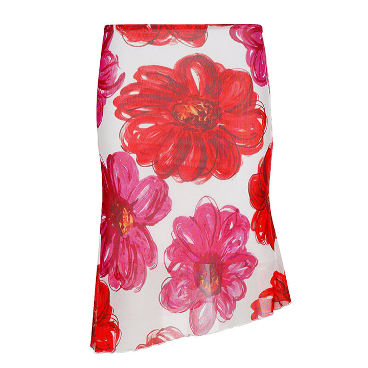 Damer Floral Maxi-Kjol med asymmetrisk fåll och elastisk midja Mirla-Eva Jonsson