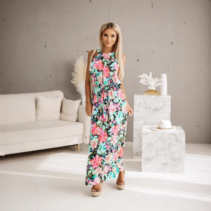 Damer Floral Maxi Klänning med Halterneck Design Eva Jonsson-Eva Jonsson