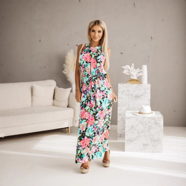 Damer Floral Maxi Klänning med Halterneck Design Eva Jonsson-Eva Jonsson