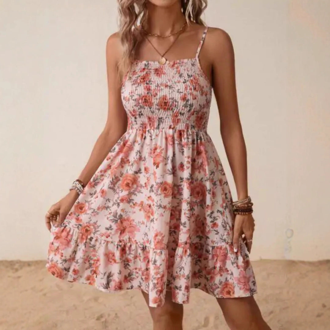 Damer Floral Sommardress med svängande kjol och spaghetti band Mirla-Eva Jonsson