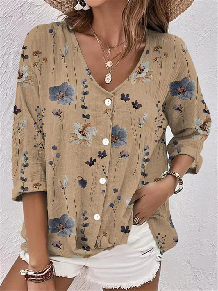 Damer Floral blommigt Button-Up Skjorta Mirla-Eva Jonsson