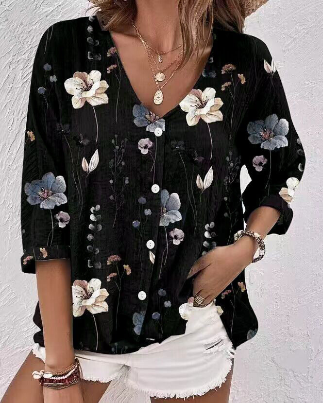 Damer Floral blommigt Button-Up Skjorta Mirla-Eva Jonsson