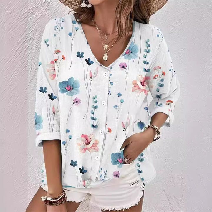 Damer Floral blommigt Button-Up Skjorta Mirla-Eva Jonsson