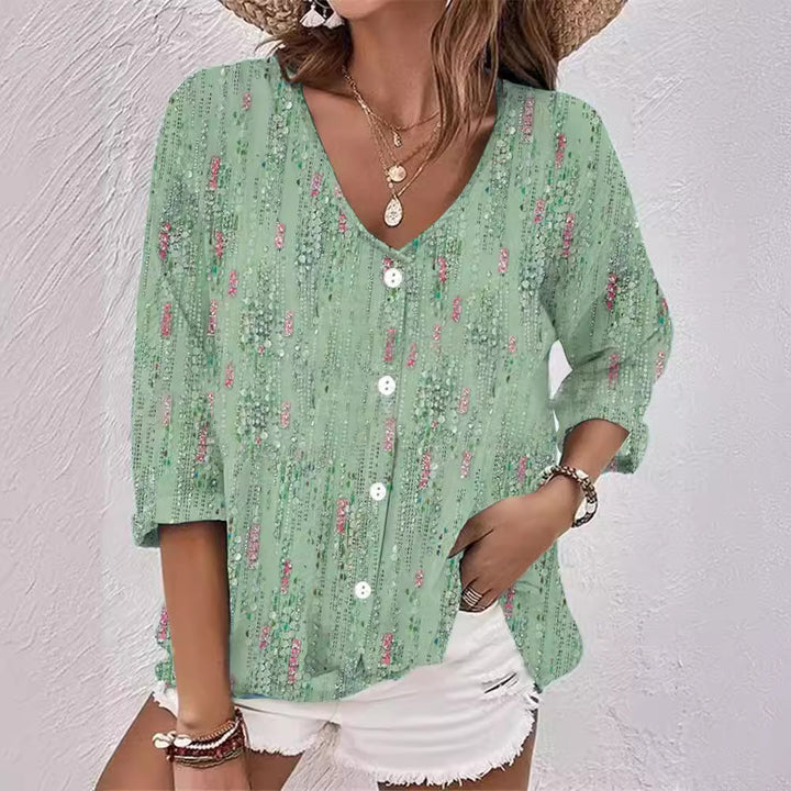 Damer Floral blommigt Button-Up Skjorta Mirla-Eva Jonsson