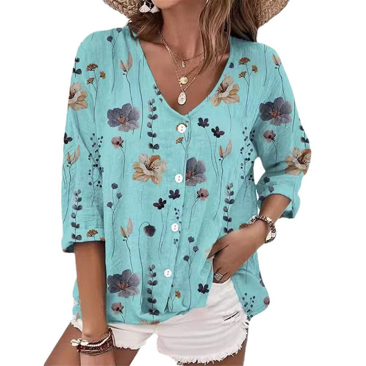 Damer Floral blommigt Button-Up Skjorta Mirla-Eva Jonsson