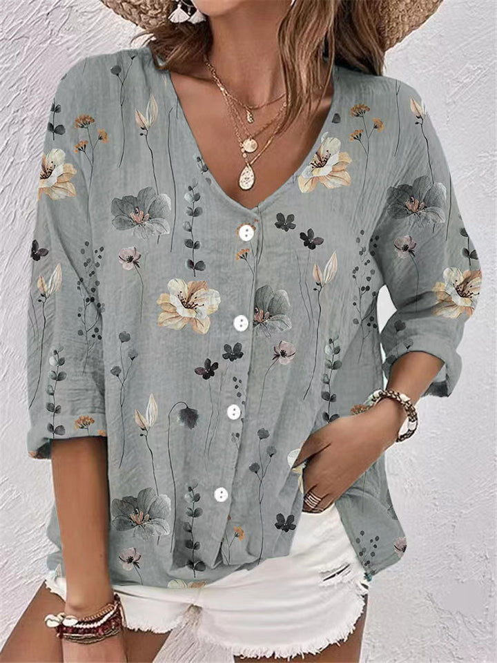 Damer Floral blommigt Button-Up Skjorta Mirla-Eva Jonsson