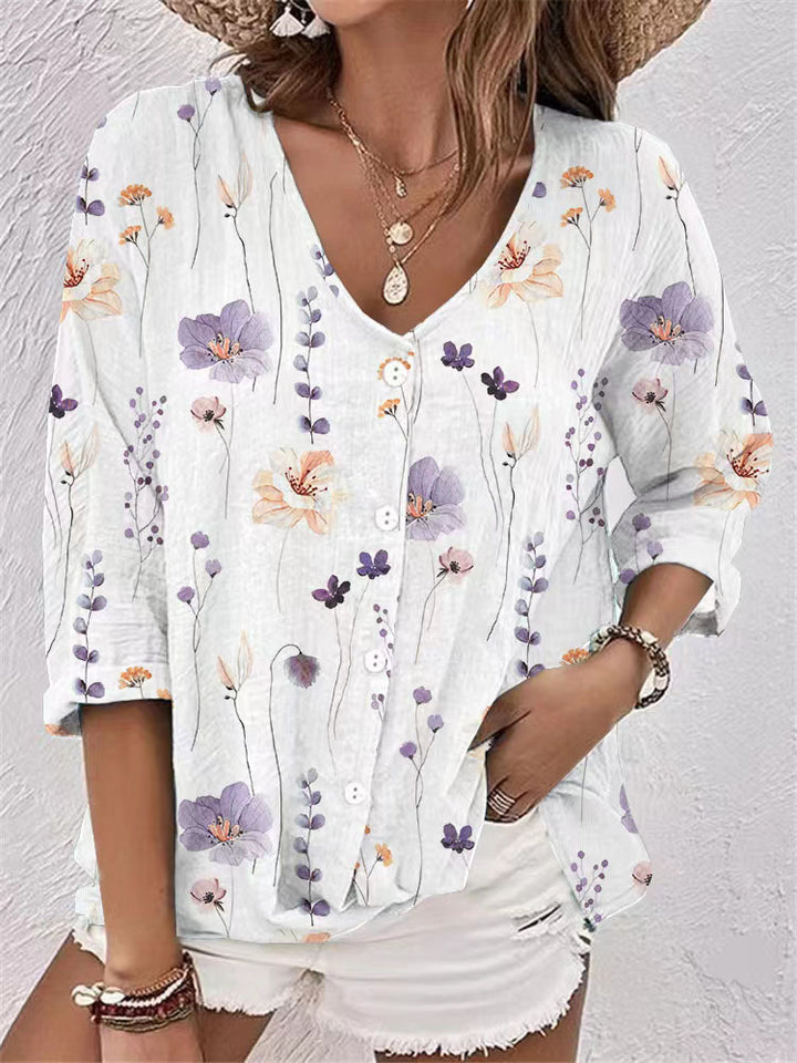 Damer Floral blommigt Button-Up Skjorta Mirla-Eva Jonsson