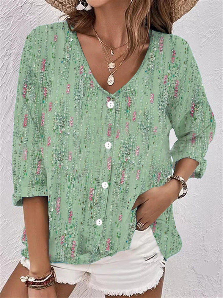 Damer Floral blommigt Button-Up Skjorta Mirla-Eva Jonsson