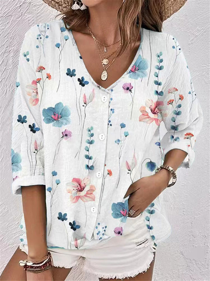 Damer Floral blommigt Button-Up Skjorta Mirla-Eva Jonsson