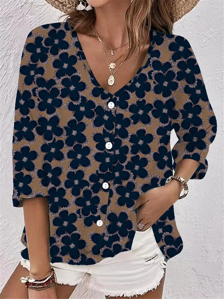 Damer Floral blommigt Button-Up Skjorta Mirla-Eva Jonsson