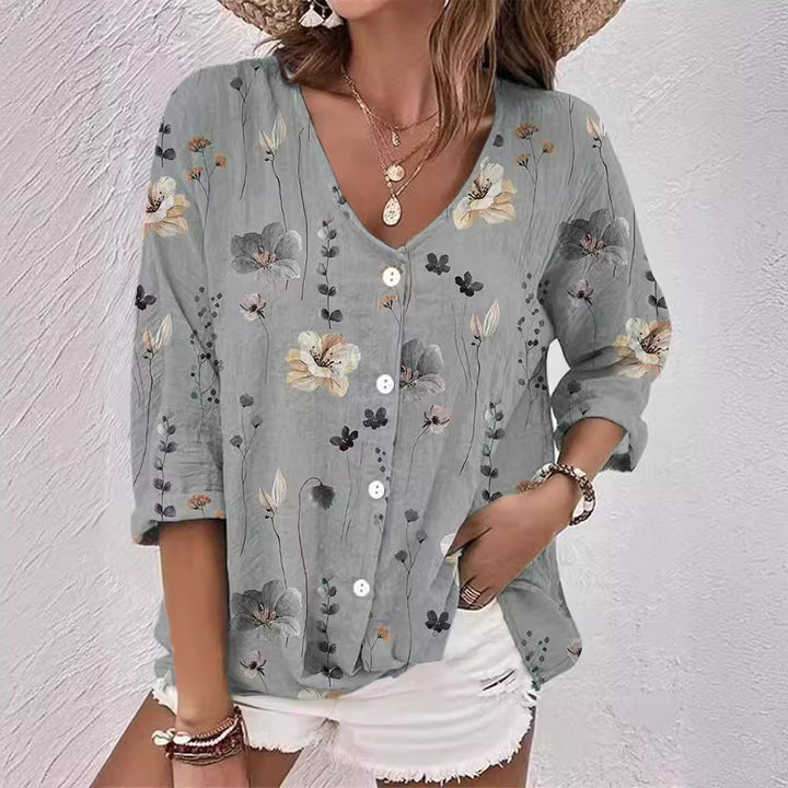 Damer Floral blommigt Button-Up Skjorta Mirla-Eva Jonsson