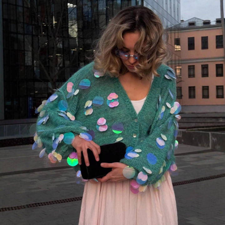 Damer Fluffig Cardigan med holografiska accenter Eva Jonsson-Eva Jonsson