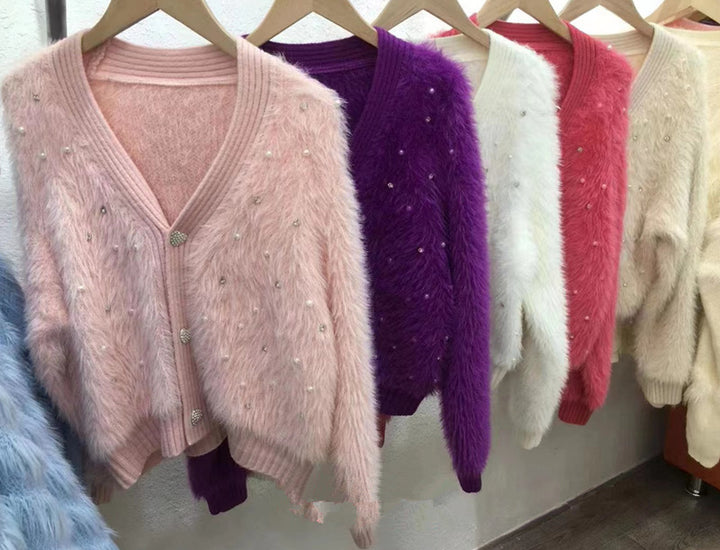 Damer Fluffig Kort Cardigan med diskreta knapppdetaljer Eva Jonsson-Eva Jonsson