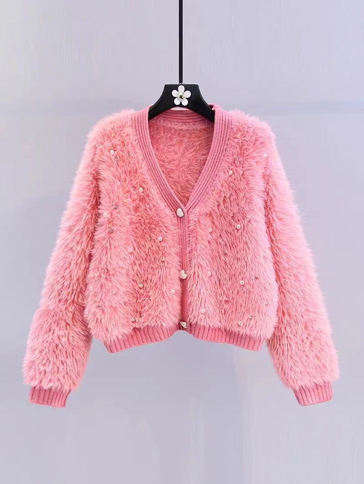 Damer Fluffig Kort Cardigan med diskreta knapppdetaljer Eva Jonsson-Eva Jonsson
