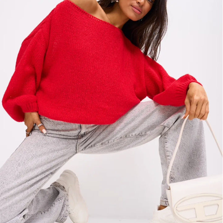 Damer Fluffig Off-Shoulder Tröja med överlappande axlar Mirla-Eva Jonsson