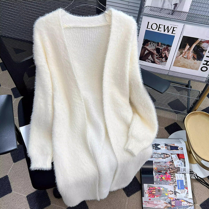 Damer Fluffy Cardigan med Öppen Skärning Mirla-Eva Jonsson