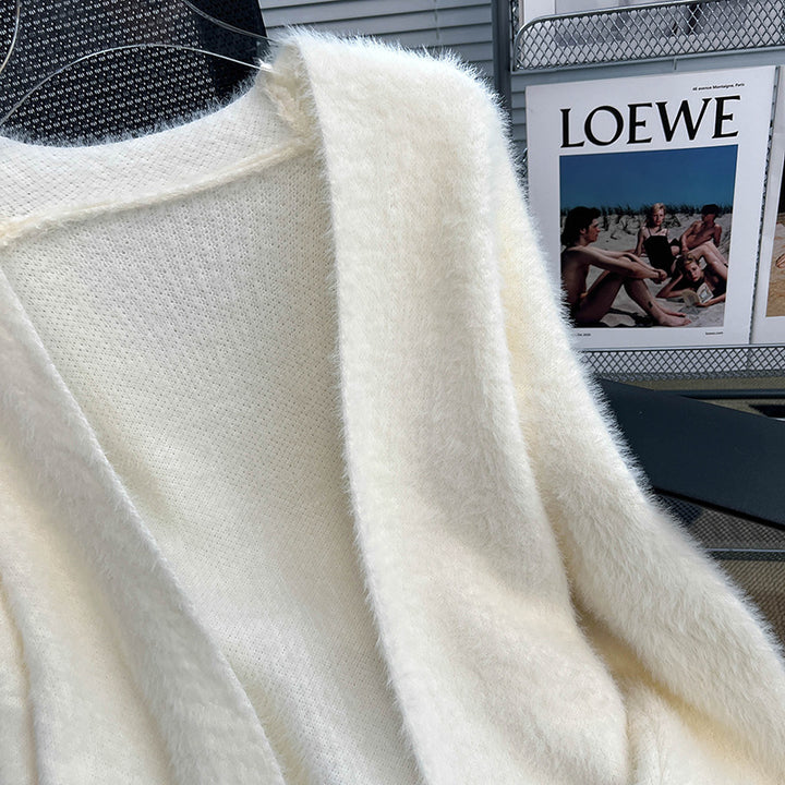 Damer Fluffy Cardigan med Öppen Skärning Mirla-Eva Jonsson