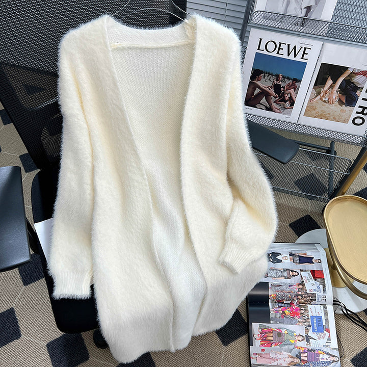 Damer Fluffy Cardigan med Öppen Skärning Mirla-Eva Jonsson