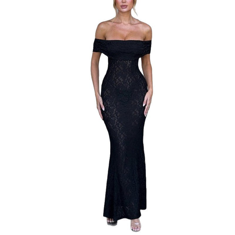 Damer Förföriskt Spets-Maxiklänning med off-shoulder design Mirla-Eva Jonsson