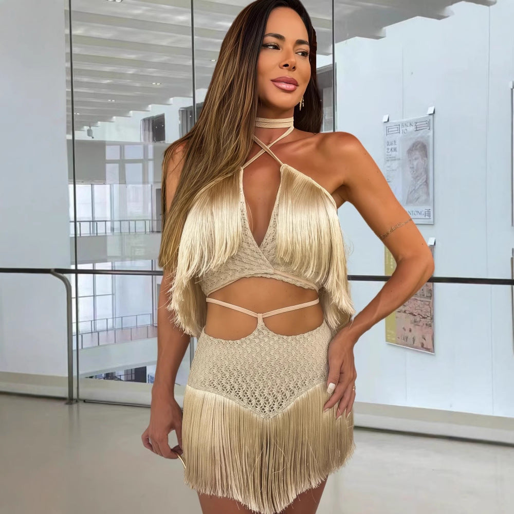 Damer Fransen Miniklänning med cleavage och skärddetaljer Eva Jonsson-Eva Jonsson