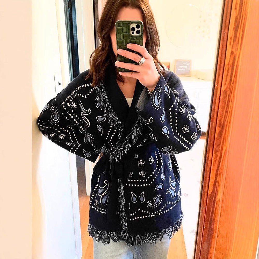 Damer Fransen Poncho med Bandana-mönster Mirla-Eva Jonsson