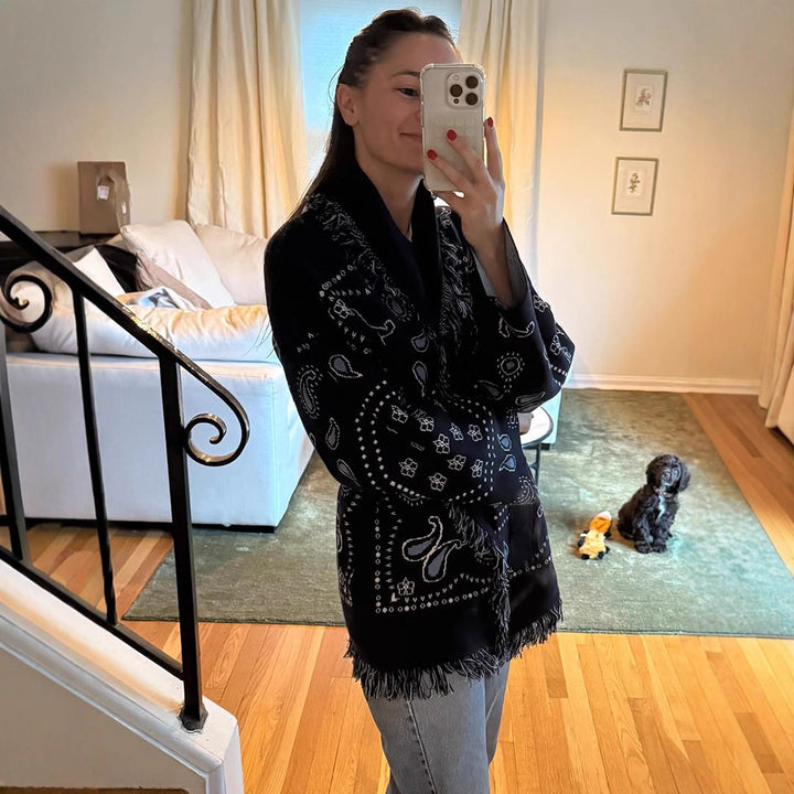 Damer Fransen Poncho med Bandana-mönster Mirla-Eva Jonsson