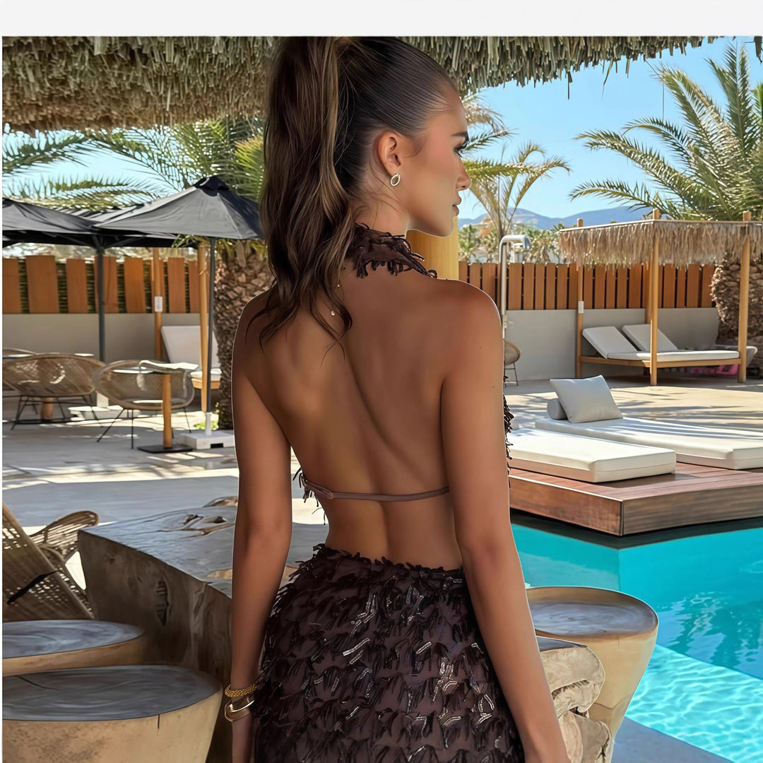 Damer Fransenminiklänning med djup utskärning Eva Jonsson-Eva Jonsson