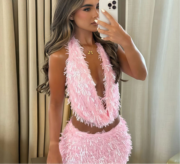 Damer Fransenminiklänning med djup utskärning Eva Jonsson-Eva Jonsson