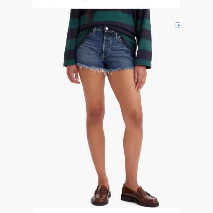 Damer Frayed Denim-short i vintage-stil med modern passform Mirla-Eva Jonsson