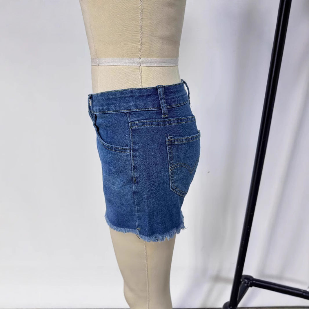 Damer Frayed Denim-short i vintage-stil med modern passform Mirla-Eva Jonsson