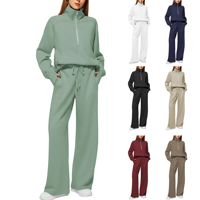 Damer Fritids Sweatpants-dräkt med hög krage och känguruficka Mirla-Eva Jonsson