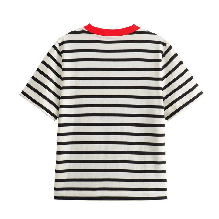 Damer Fritids T-shirt med Kontrasterande Krage och Avslappnad Randigt Mönster Mirla-Eva Jonsson