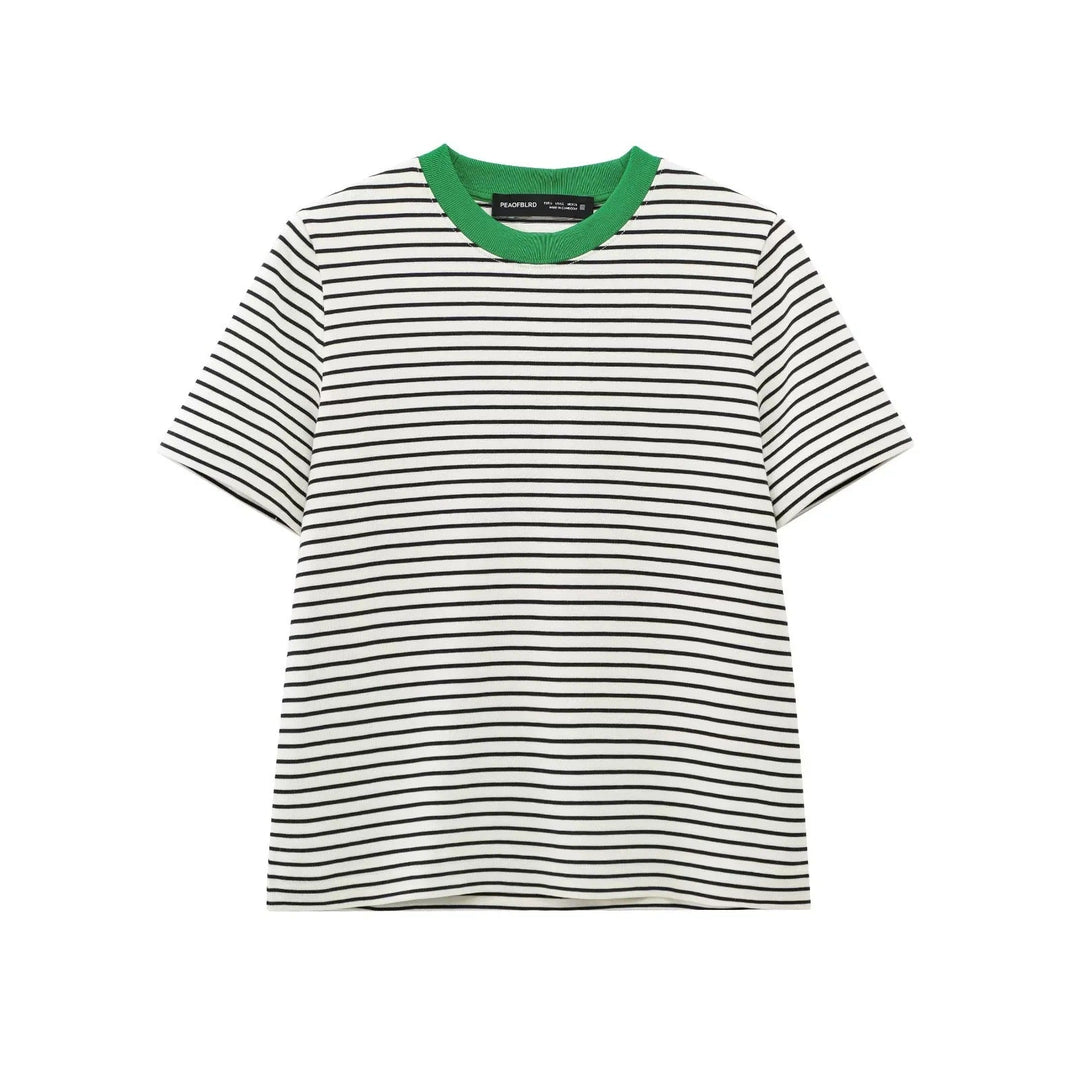 Damer Fritids T-shirt med Kontrasterande Krage och Avslappnad Randigt Mönster Mirla-Eva Jonsson