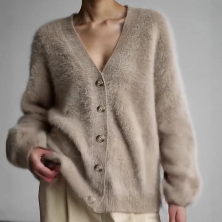 Damer Fuzzy Cardigan med eleganta knappar och löst snitt Mirla-Eva Jonsson