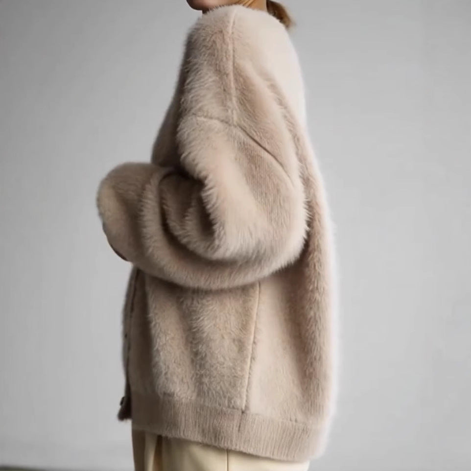 Damer Fuzzy Cardigan med eleganta knappar och löst snitt Mirla-Eva Jonsson