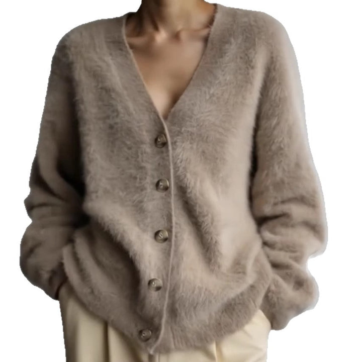 Damer Fuzzy Cardigan med eleganta knappar och löst snitt Mirla-Eva Jonsson