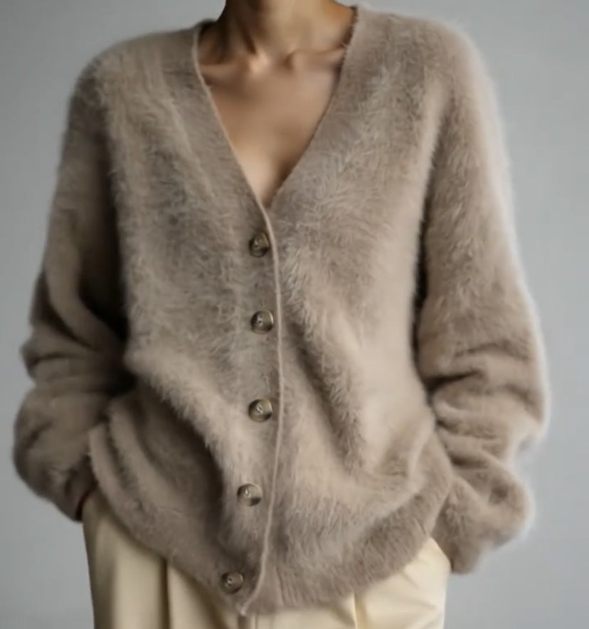 Damer Fuzzy Cardigan med eleganta knappar och löst snitt Mirla-Eva Jonsson