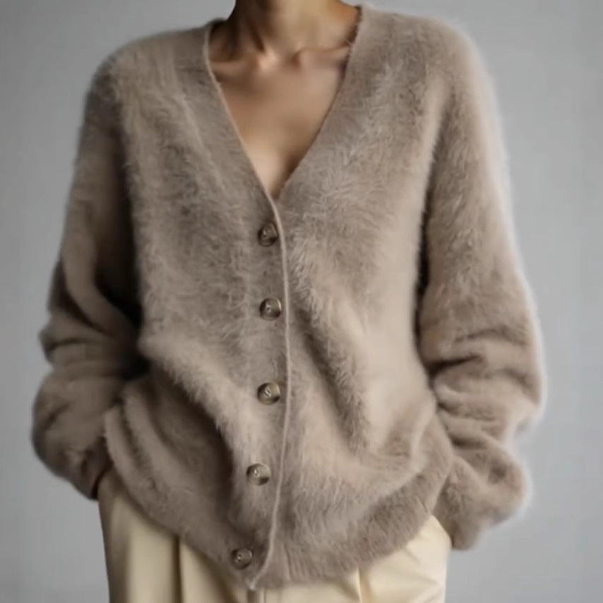 Damer Fuzzy Cardigan med eleganta knappar och löst snitt Mirla-Eva Jonsson