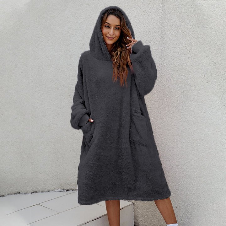 Damer Fuzzy Hoodie-Kappa med stora fickor och huva Mirla-Eva Jonsson